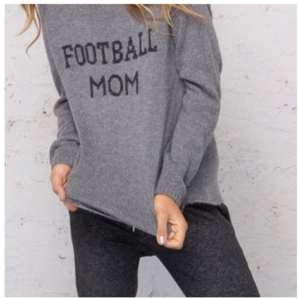 Wooden Ships Sweater S/M Grey Football Mom Graphic Knit Lightweight Mohair Wool